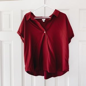 Maroon Cotton/Polyester Cropped High Low Blouse